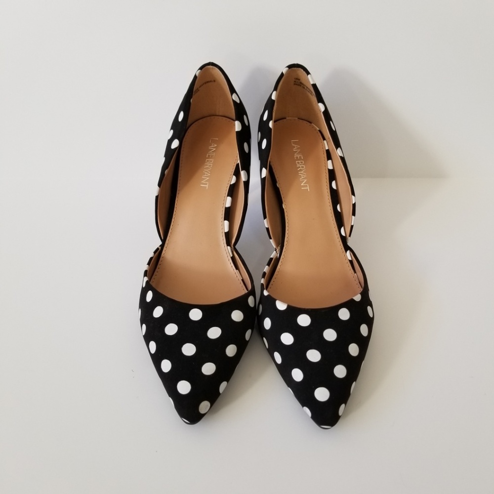 Lane Bryant 10 W Black Pumps Heels White Polka Dot